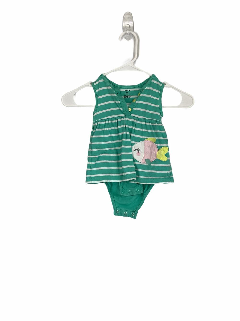 Carters Green Striped Fish Outfit 12 Months